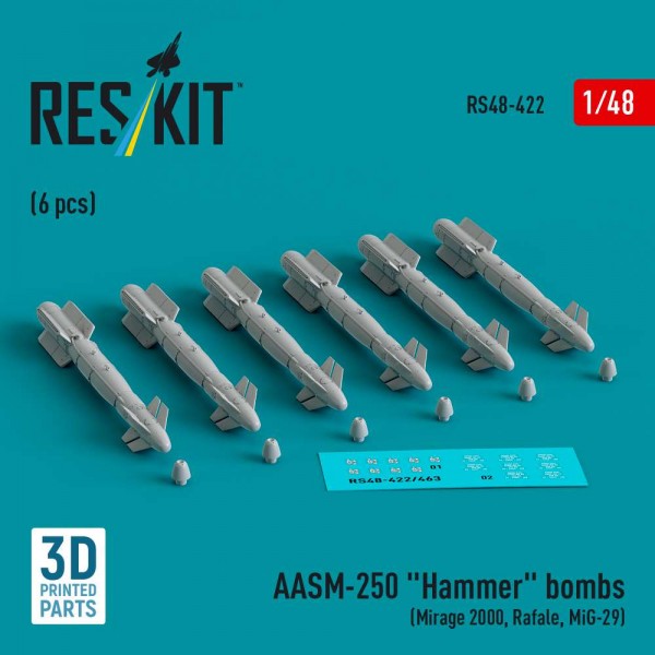 RS48-0422   AASM-250 "Hammer" (6 pcs) (Mirage 2000, Rafale, MiG-29) (3D Printed) (1/48) (thumb84864)