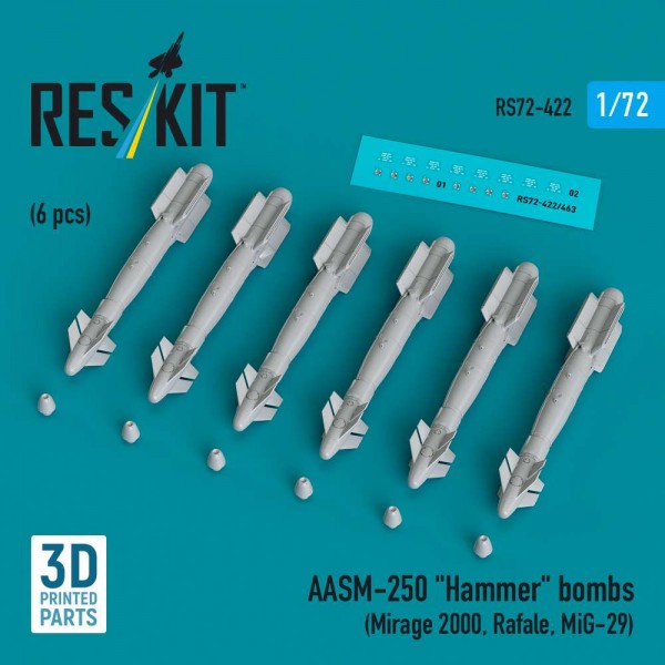 RS72-0422   AASM-250 "Hammer" (6 pcs) (Mirage 2000, Rafale, MiG-29) (3D Printed) (1/72) (thumb84955)