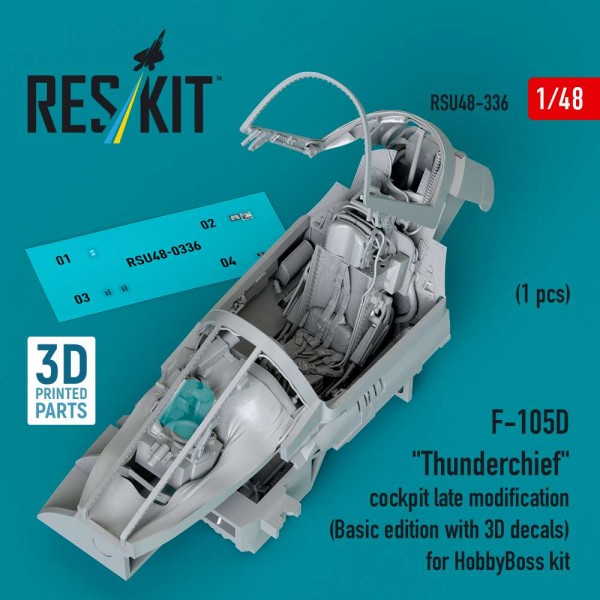 RSU48-0336   F-105D «Thunderchief» cockpit late modification (Basic edition with 3D decals) for HobbyBoss kit (3D Printed) (1/48) (thumb84892)