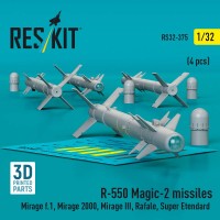 RS32-0375   R.550 «Magic-2» missiles (4 pcs) (Mirage F.1, Mirage 2000, Mirage III, Rafale, Super Etendard, MiG-21, Jaguar) (3D Printed) (1/32) (attach1 84816)