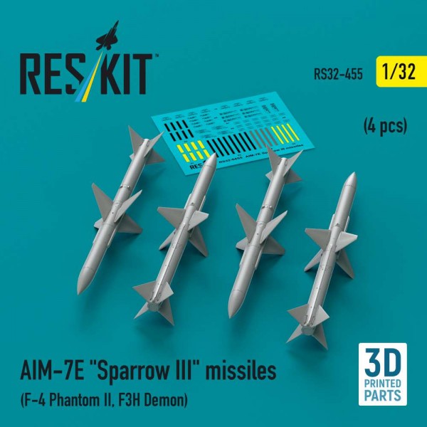 RS32-0455   AIM-7E «Sparrow III» missiles (4 pcs) (F-4 Phantom II, F3H Demon) (3D Printed) (1/32) (thumb84826)