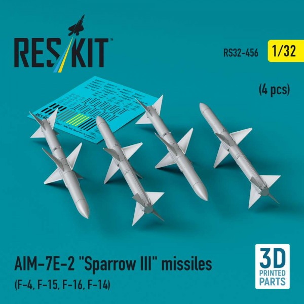 RS32-0456   AIM-7E-2 "Sparrow III" missiles (4 pcs) (F-4, F-15, F-16, F-14) (3D Printed) (1/32) (thumb84828)