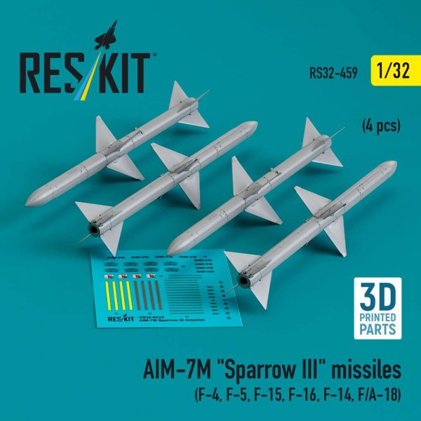 RS32-0459   AIM-7M "Sparrow III" missiles (4 pcs ) (F-4, F-5, F-15, F-16, F-14, F/A-18) (3D Printed) (1/32) (thumb84834)