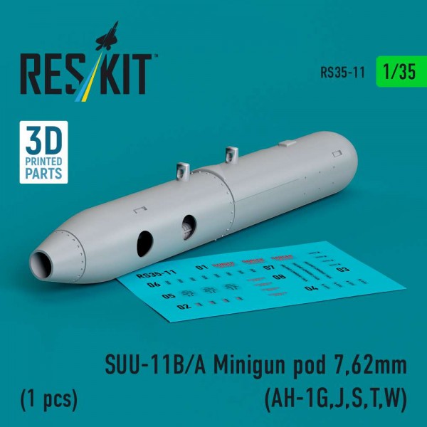 RS35-0011   SUU-11B/A Minigun pod 7,62mm (1 pcs) (AH-1G,J,S,T,W) (3D printed) (1/35) (thumb84802)