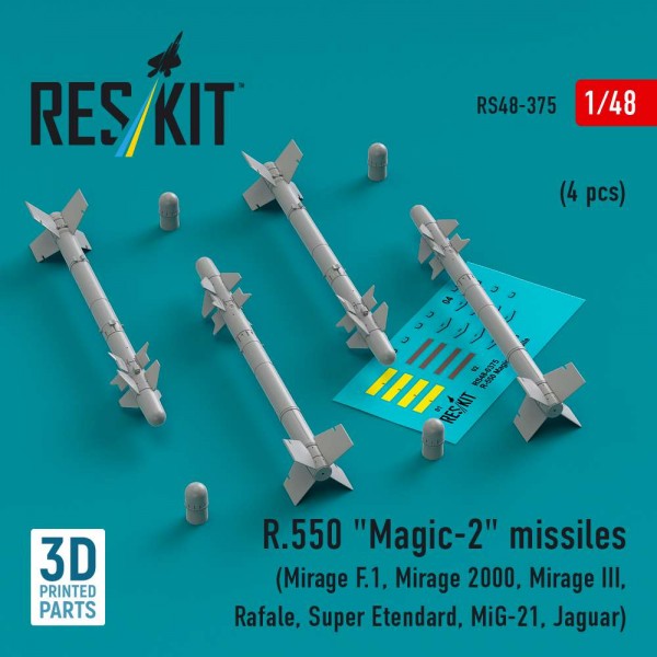 RS48-0375   R.550 «Magic-2» missiles (4 pcs) (Mirage F.1, Mirage 2000, Mirage III, Rafale, Super Etendard, MiG-21, Jaguar) (3D Printed) (1/48) (thumb84860)