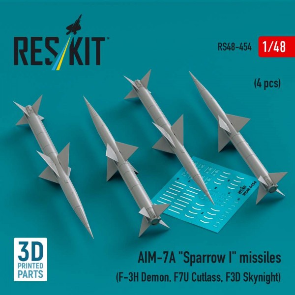 RS48-0454   AIM-7A "Sparrow I" missiles (4 pcs) (F-3H Demon, F7U Cutlass, F3D Skynight) (3D Printed) (1/48) (thumb84867)