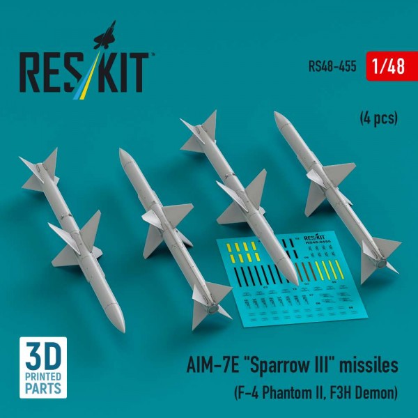 RS48-0455   AIM-7E "Sparrow III" missiles (4 pcs) (F-4 Phantom II, F3H Demon) (3D Printed) (1/48) (thumb84869)