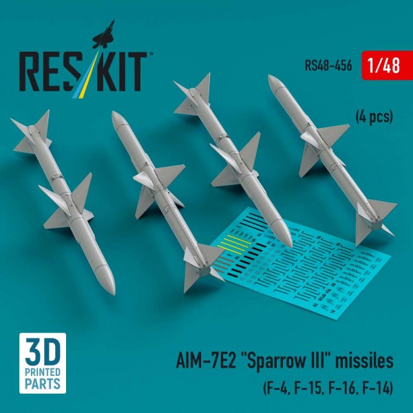 RS48-0456   AIM-7E2 "Sparrow III" missiles (4 pcs) (F-4, F-15, F-16, F-14) (3D Printed) (1/48) (thumb84871)