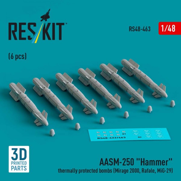 RS48-0463   AASM-250 "Hammer" thermally protected bombs (6 pcs) (Mirage 2000, Rafale, MiG-29) (3D Printed) (1/48) (thumb84879)