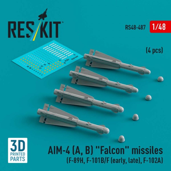 RS48-0487   AIM-4 (A, B) "Falcon" missiles (4 pcs) (F-89H, F-101B/F (early, late), F-102A) (3D Printed) (1/48) (thumb84885)