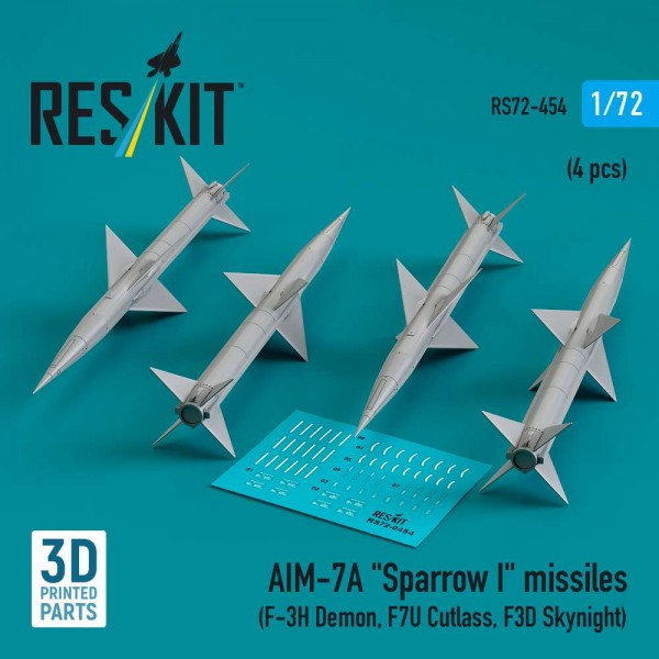 RS72-0454   AIM-7A "Sparrow I" missiles (4 pcs) (F-3H Demon, F7U Cutlass, F3D Skynight) (3D Printed) (1/72) (thumb84958)