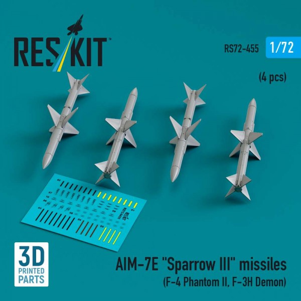 RS72-0455   AIM-7E "Sparrow III" missiles (4 pcs) (F-4 Phantom II, F-3H Demon) (3D Printed) (1/72) (thumb84960)