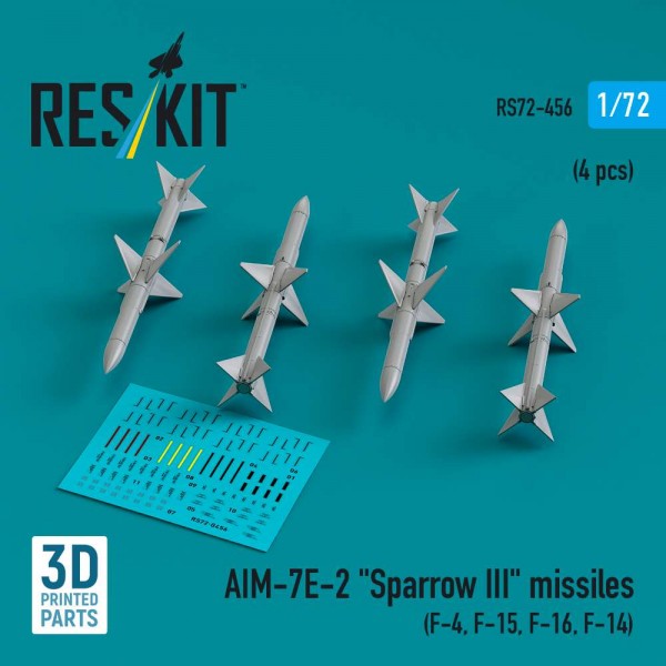 RS72-0456   AIM-7E-2 "Sparrow III" missiles (4 pcs) (F-4, F-15, F-16, F-14) (3D Printed) (1/72) (thumb84962)