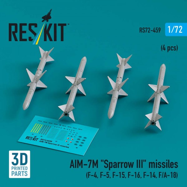 RS72-0459   AIM-7M "Sparrow III" missiles (4 pcs) (F-4, F-5, F-15, F-16, F-14, F/A-18) (3D Printed) (1/72) (thumb84968)