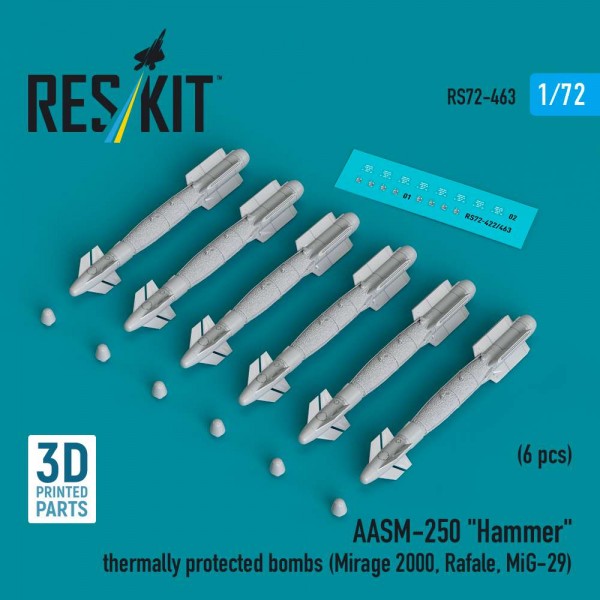 RS72-0463   AASM-250 "Hammer" thermally protected bombs (6 pcs) (Mirage 2000, Rafale, MiG-29) (3D Printed) (1/72) (thumb84970)