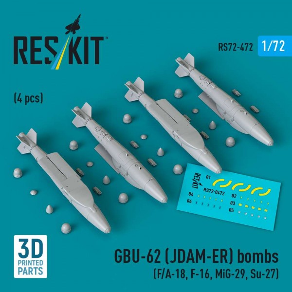 RS72-0472   GBU-62 (JDAM-ER) bombs (4 pcs) (F/A-18, F-16, MiG-29, Su-27) (3D Printed) (1/72) (thumb84972)