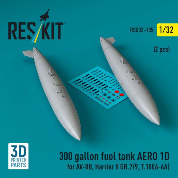 RSU32-0135   300 gallon fuel tank AERO 1D for AV-8B, Harrier II GR.7/9, T.10 (2 pcs) (3D Printed) (1/32) (thumb84846)