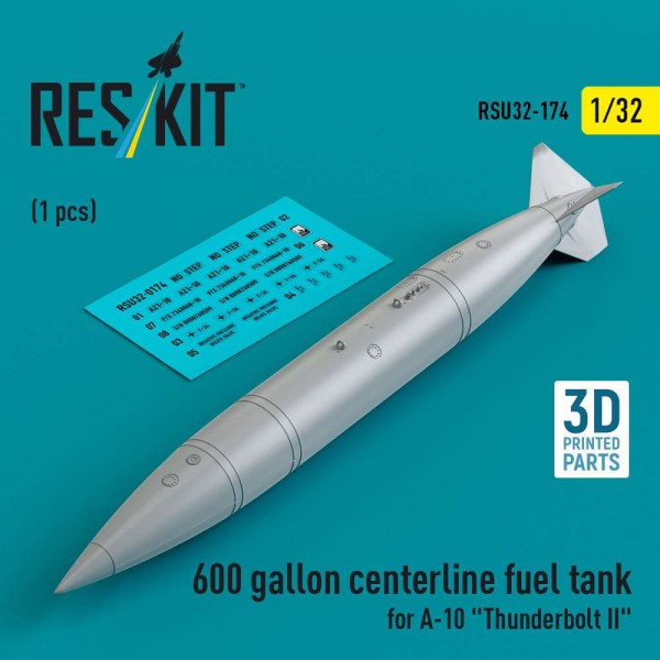 RSU32-0174   600 gallon centerline fuel tank for A-10 "Thunderbolt II" (1 pcs) (3D Printed) (1/32) (thumb84854)