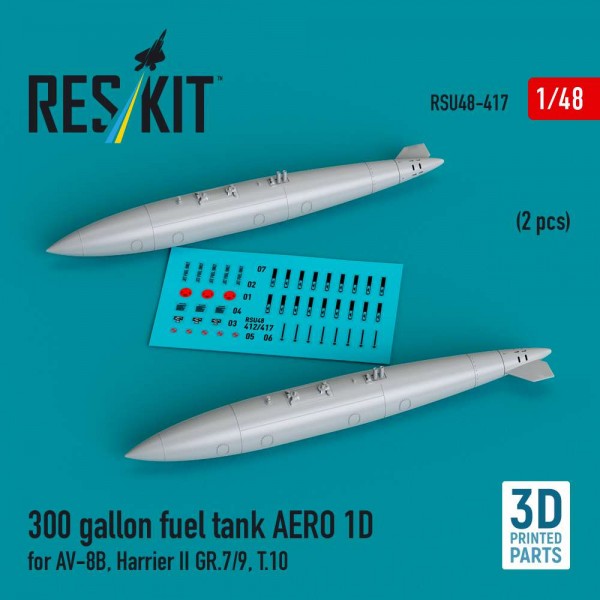 RSU48-0417   300 gallon fuel tank AERO 1D for AV-8B, Harrier II GR.7/9, T.10 (2 pcs) (3D Printed) (1/48) (thumb84920)