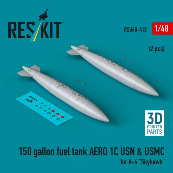 RSU48-0418   150 gallon fuel tank AERO 1C USN & USMC (2 pcs) for A-4 «Skyhawk» (3D Printed) (1/48) (thumb84922)