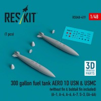 RSU48-0419   300 gallon fuel tank AERO 1D USN & USMC (without fin & bobtail fin included) (2 pcs) (A-1, A-4, A-6, A-7, S-3, EA-6A) (3D Printed) (1/48) (thumb84924)