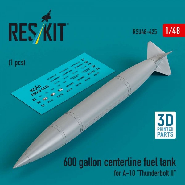 RSU48-0425   600 gallon centerline fuel tank for A-10 «Thunderbolt II» (1 pcs) (3D Printed) (1/48) (thumb84929)