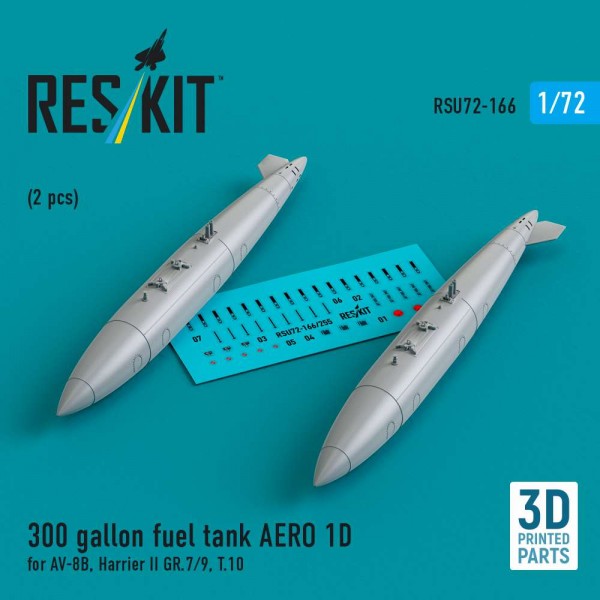 RSU72-0166   300 gallon fuel tank AERO 1D for AV-8B, Harrier II GR.7/9, T.10 (2 pcs) (3D Printed) (1/72) (thumb84980)