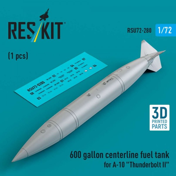 RSU72-0280   600 gallon centerline fuel tank for A-10 "Thunderbolt II" (1 pcs) (3D Printed) (1/72) (thumb84990)