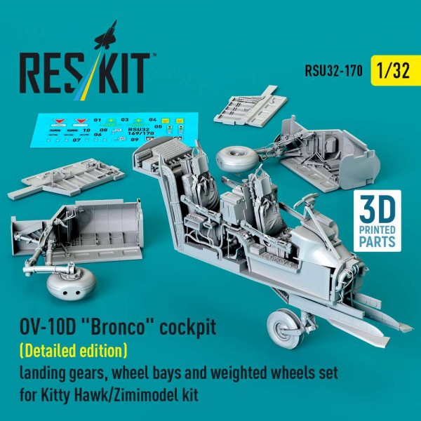 RSU32-0170   OV-10D "Bronco" cockpit (Detailed edition) landing gears, wheel bays and weighted wheels set for Kitty Hawk/Zimimodel kit (3D Printed) (1/32) (thumb88843)