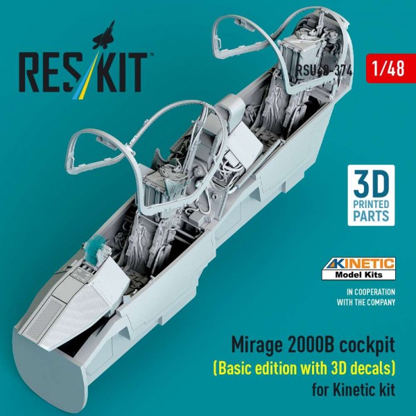 RSU48-0374   Mirage 2000B cockpit (Basic edition with 3D decals) for Kinetic kit (3D Printed) (1/48) (thumb88355)
