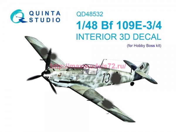 QD48532   3D Декаль интерьера кабины Bf 109E-3/4 (HobbyBoss) (thumb89361)