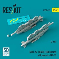RS32-0491   GBU-62 (JDAM-ER) bombs with pylons for MiG-29 (2 pcs) (3D Printed) (1/32) (thumb88739)