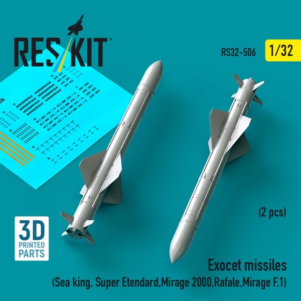 RS32-0506   Exocet missiles (2 pcs) (Sea King, Super Etendard, Mirage 2000, Rafale, Mirage F.1) (3D Printed) (1/32) (thumb88770)