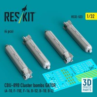 RS32-0523   CBU-89B cluster bombs GATOR (4 pcs) (A-10, F-15E, F-16, B-52, B-1B, B-2) (3D Printed) (1/32) (thumb88800)