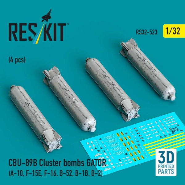 RS32-0523   CBU-89B cluster bombs GATOR (4 pcs) (A-10, F-15E, F-16, B-52, B-1B, B-2) (3D Printed) (1/32) (thumb88800)
