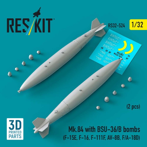 RS32-0524   Mk.84 with BSU-36/B bombs (2 pcs) (F-15E, F-16, F-111F, AV-8B, F/A-18D) (3D Printed) (1/32) (thumb88804)