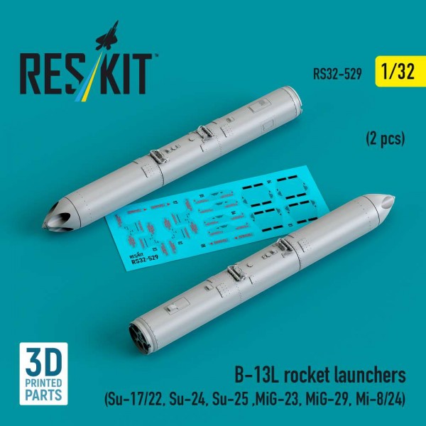 RS32-0529   B-13L rocket launchers (2 pcs) (Su-17/22, Su-24, Su-25 ,MiG-23, MiG-29, Mi-8/24) (3D Printed) (1/32) (thumb88812)