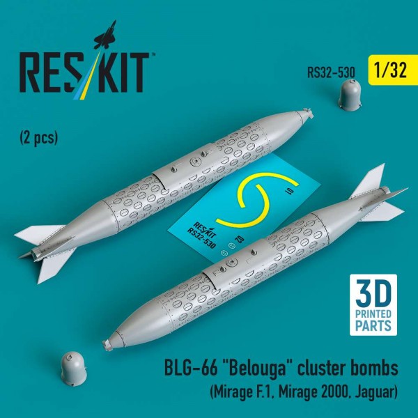 RS32-0530   BLG-66 "Belouga" cluster bombs (2 pcs) (Mirage F.1, Mirage 2000, Jaguar) (3D Printed) (1/32) (thumb88816)
