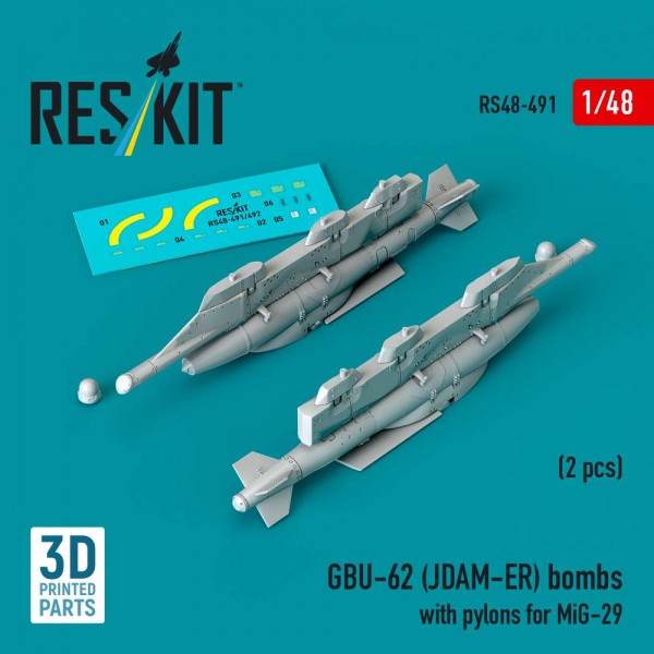 RS48-0491   GBU-62 (JDAM-ER) bombs with pylons for MiG-29 "Fulcrum" (2 pcs) (3D Printed) (1/48) (thumb88196)