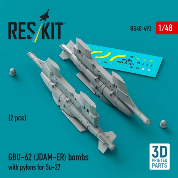 RS48-0492   GBU-62 (JDAM-ER) bombs with pylons for Su-27 "Flanker" (2 pcs) (3D Printed) (1/48) (thumb88200)