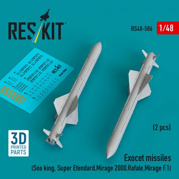 RS48-0506   Exocet missiles (2 pcs) (Sea King, Super Etendard, Mirage 2000, Rafale, Mirage F.1) (3D Printed) (1/48) (thumb88243)