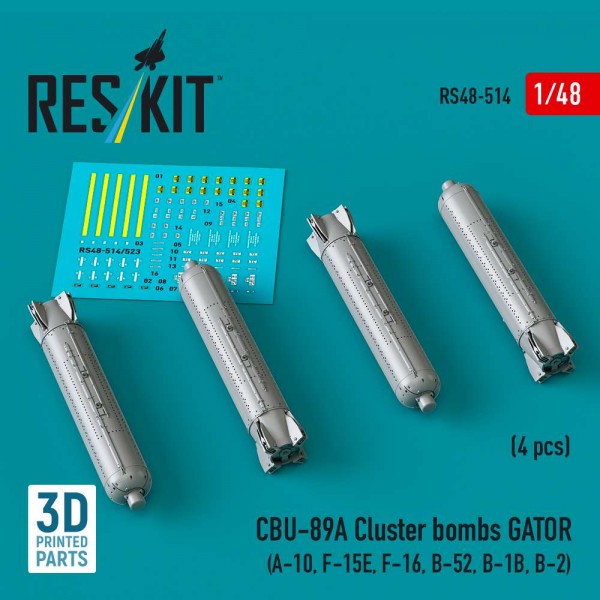 RS48-0514   CBU-89A cluster bombs GATOR (4 pcs) (A-10, F-15E, F-16, B-52, B-1B, B-2) (3D Printed) (1/48) (thumb88257)