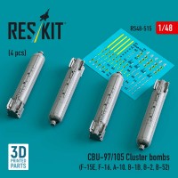 RS48-0515   CBU-97/105 cluster bombs (4 pcs) (F-15E, F-16, A-10, B-1B, B-2, B-52) (3D Printed) (1/48) (thumb88261)