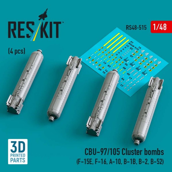 RS48-0515   CBU-97/105 cluster bombs (4 pcs) (F-15E, F-16, A-10, B-1B, B-2, B-52) (3D Printed) (1/48) (thumb88261)