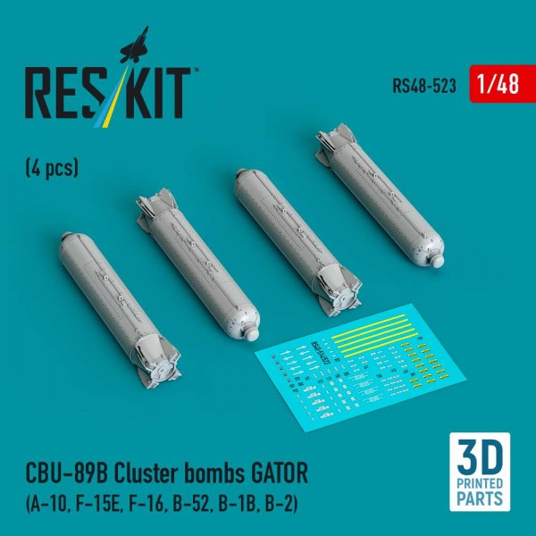 RS48-0523   CBU-89B cluster bombs GATOR (4 pcs) (A-10, F-15E, F-16, B-52, B-1B, B-2) (3D Printed) (1/48) (thumb88281)