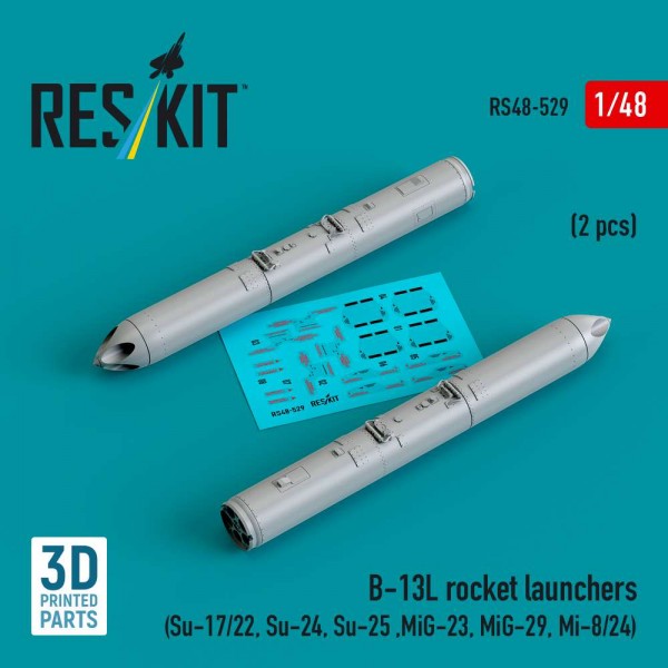 RS48-0529   B-13L rocket launchers (2 pcs) (Su-17/22, Su-24, Su-25 ,MiG-23, MiG-29, Mi-8/24) (3D Printed) (1/48) (thumb88305)
