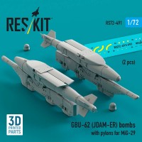 RS72-0491   GBU-62 (JDAM-ER) bombs with pylons for MiG-29 «Fulcrum» (2 pcs) (3D Printed) (1/72) (attach3 88501)