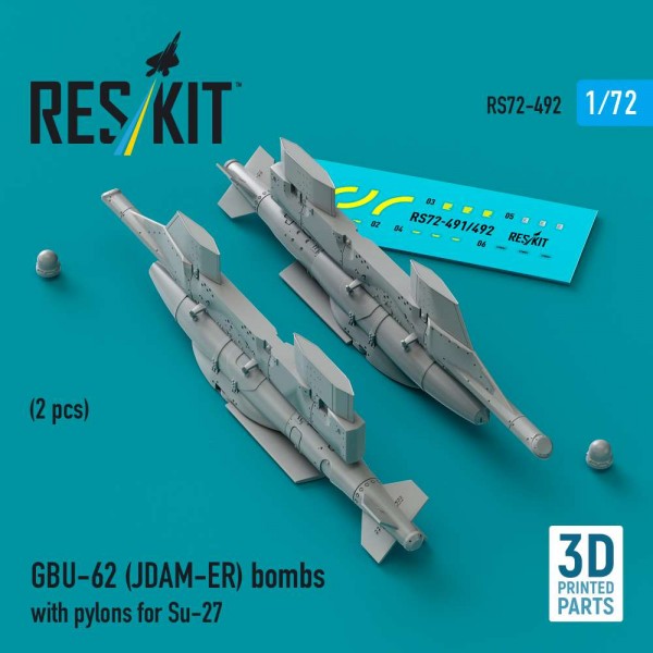 RS72-0492   GBU-62 (JDAM-ER) bombs with pylons for Su-27 "Flanker" (2 pcs) (3D Printed) (1/72) (thumb88506)