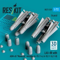 RS72-0519   LAU-88 with (2 pcs) AGM-65 "Maverick" missiles (6 pcs) (A-7D, F-4, A-10, F-16) (3D Printed) (1/72) (thumb88577)