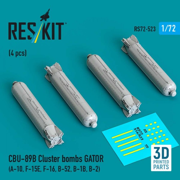 RS72-0523   CBU-89B cluster bombs GATOR (4 pcs) (A-10, F-15E, F-16, B-52, B-1B, B-2) (3D Printed) (1/72) (thumb88585)